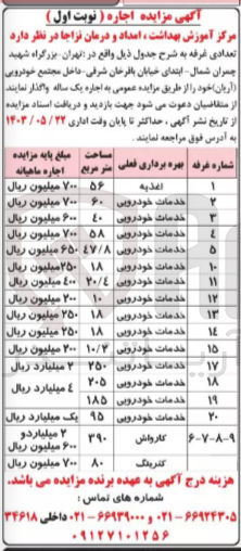 تصویر کوچک آگهی واگذاری تعدادی غرفه شامل:
اغذیه -خدمات خودرویی -کارواش و کترینگ