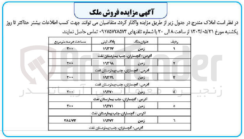 تصویر کوچک آگهی فروش املاک در 6 ردیف با کاربری زمین 