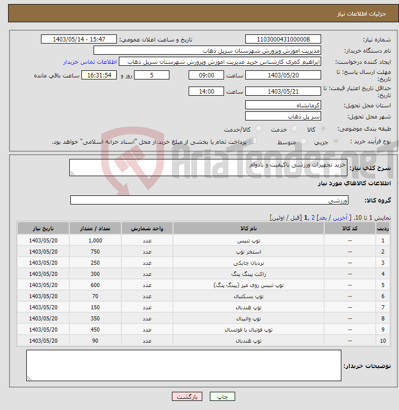 تصویر کوچک آگهی نیاز انتخاب تامین کننده-خرید تجهیزات ورزشی باکیفیت و بادوام