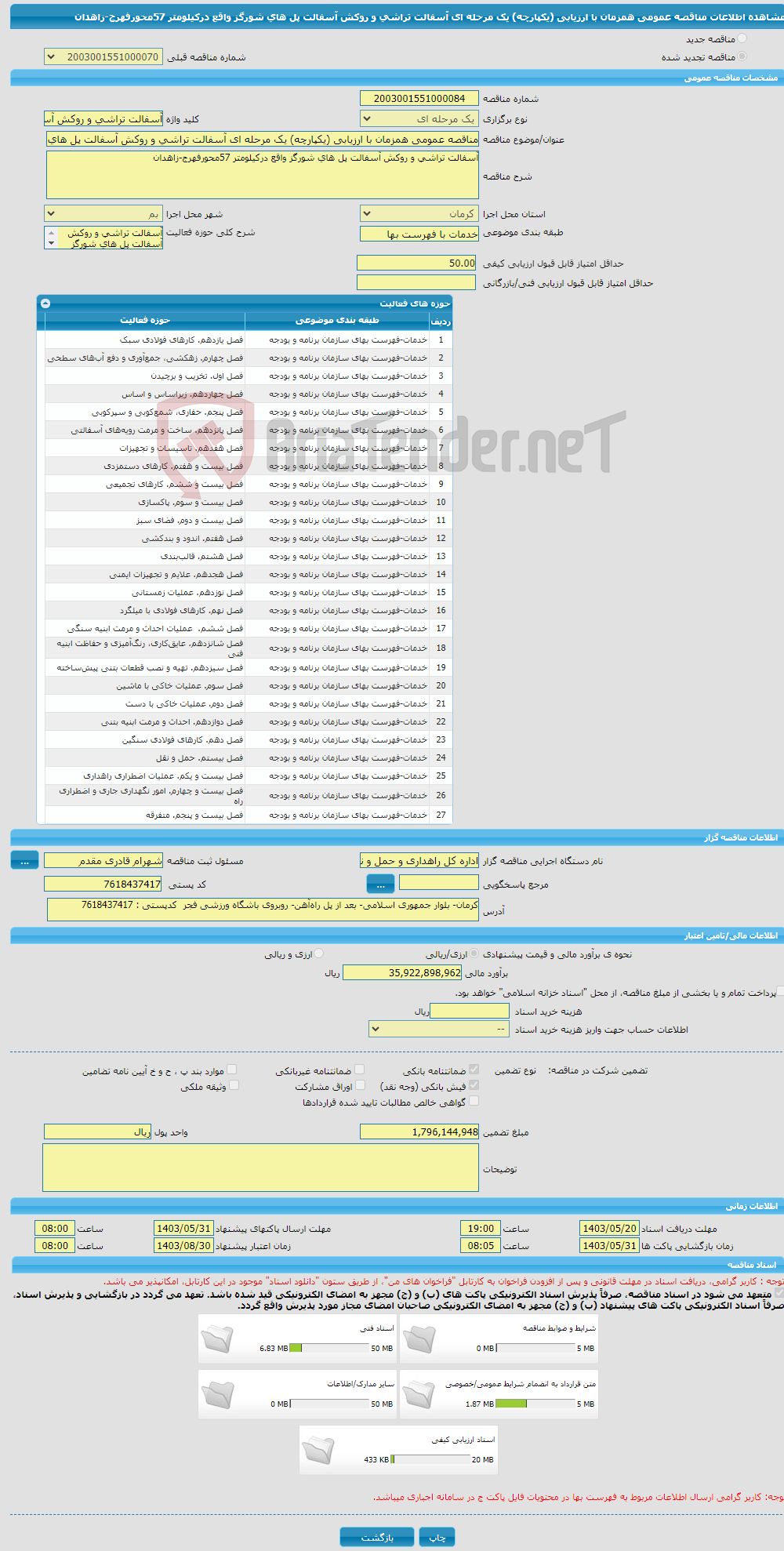 تصویر کوچک آگهی مناقصه عمومی همزمان با ارزیابی (یکپارچه) یک مرحله ای آسفالت تراشی و روکش آسفالت پل های شورگز واقع درکیلومتر 57محورفهرج-زاهدان