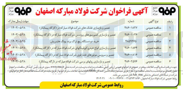 تصویر کوچک آگهی تعمیر و بازسازی انواع هیدروکوپلینگهای شرکت فولاد مبارکه در (کارگاه پیمانکار)