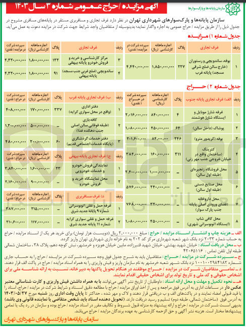 تصویر کوچک آگهی اجاره غرف تجاری و مسافربری مستقر در پایانه های مسافری 