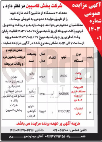 تصویر کوچک آگهی فروش تعداد 4 دستگاه ماشین آلات مازاد 