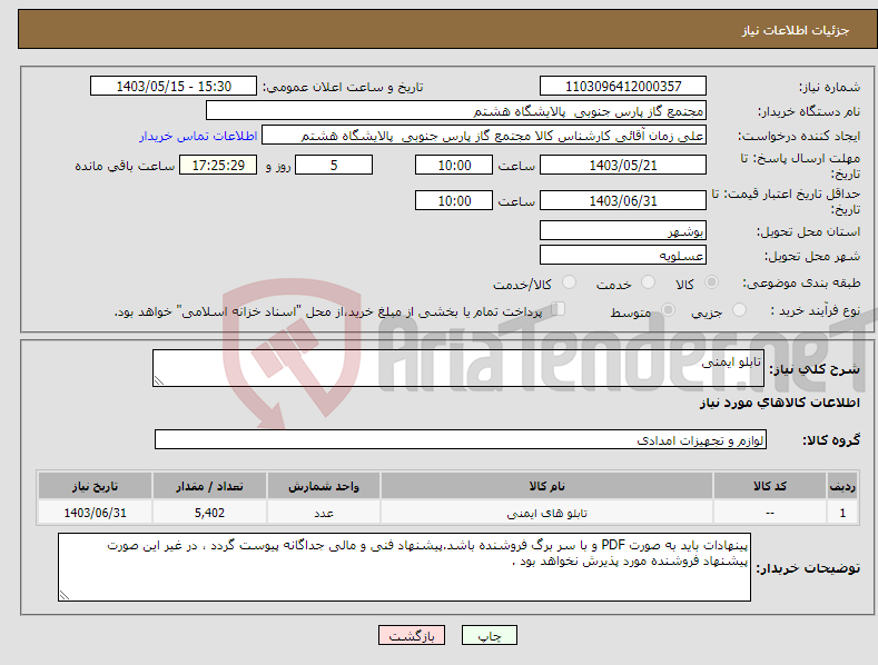 تصویر کوچک آگهی نیاز انتخاب تامین کننده-تابلو ایمنی