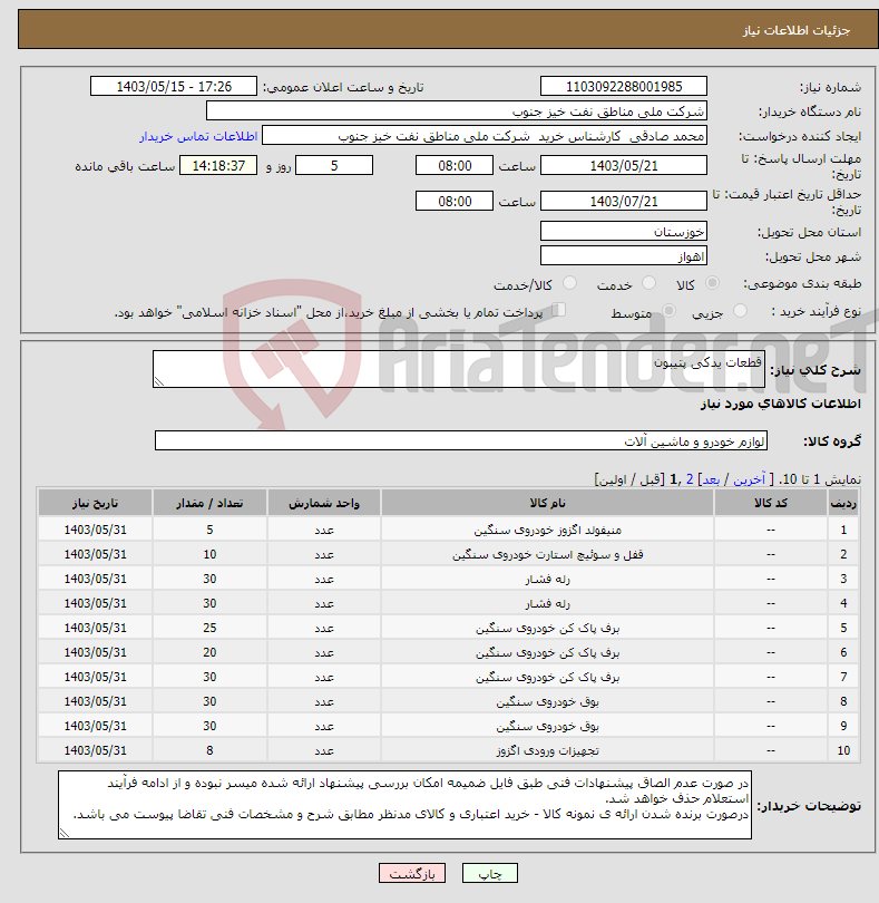 تصویر کوچک آگهی نیاز انتخاب تامین کننده-قطعات یدکی پتیبون