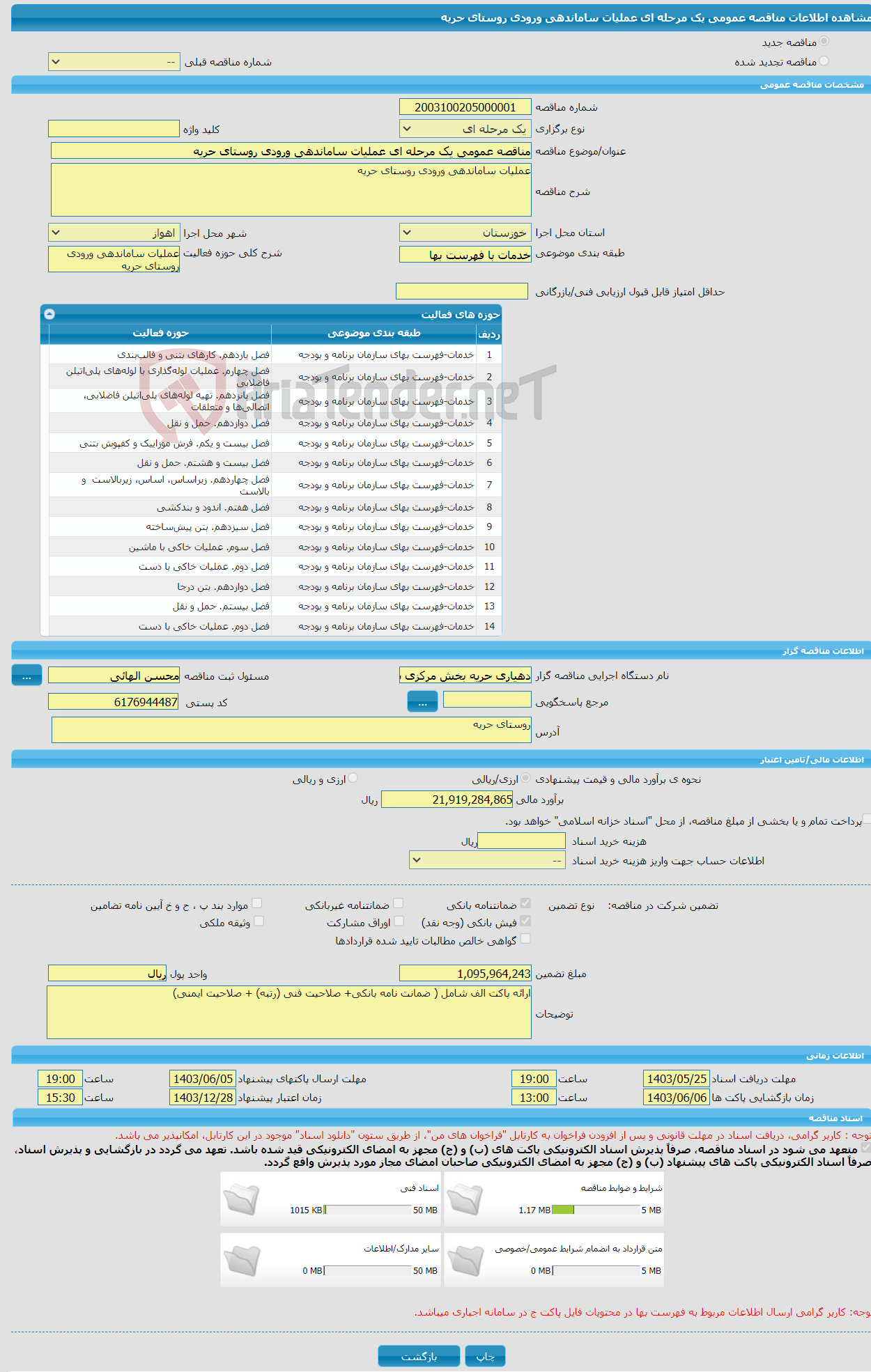 تصویر کوچک آگهی مناقصه عمومی یک مرحله ای عملیات ساماندهی ورودی روستای حریه