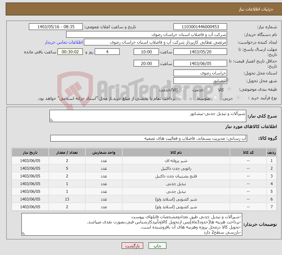 تصویر کوچک آگهی نیاز انتخاب تامین کننده-شیرآلات و تبدیل چدنی-نیشابور