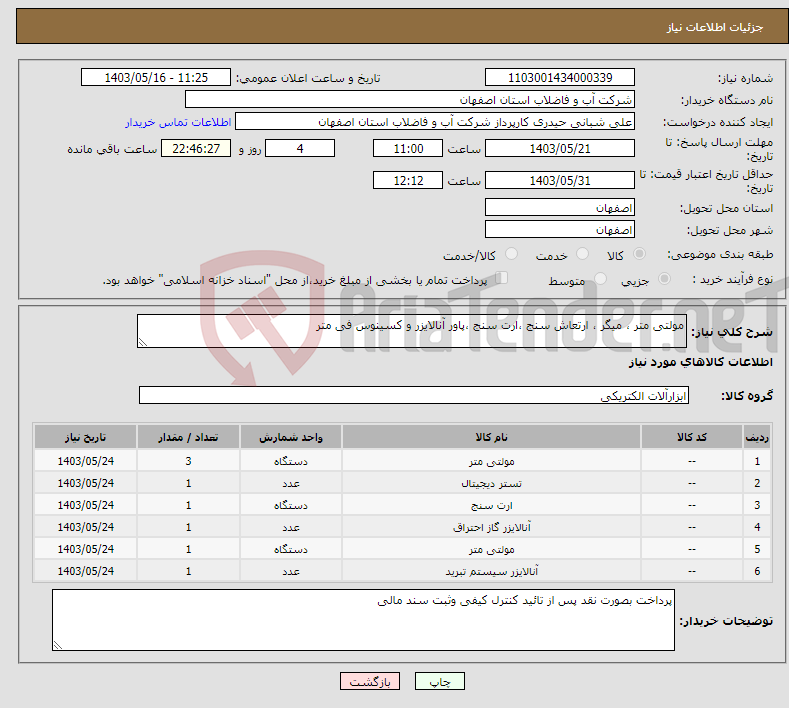 تصویر کوچک آگهی نیاز انتخاب تامین کننده-مولتی متر ، میگر ، ارتعاش سنج ،ارت سنج ،پاور آنالایزر و کسینوس فی متر