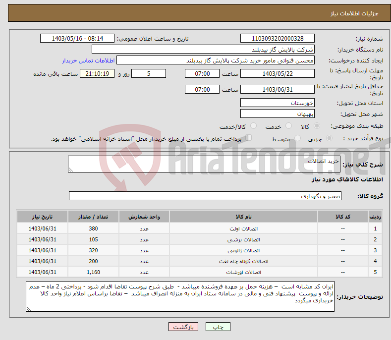 تصویر کوچک آگهی نیاز انتخاب تامین کننده-خرید اتصالات 