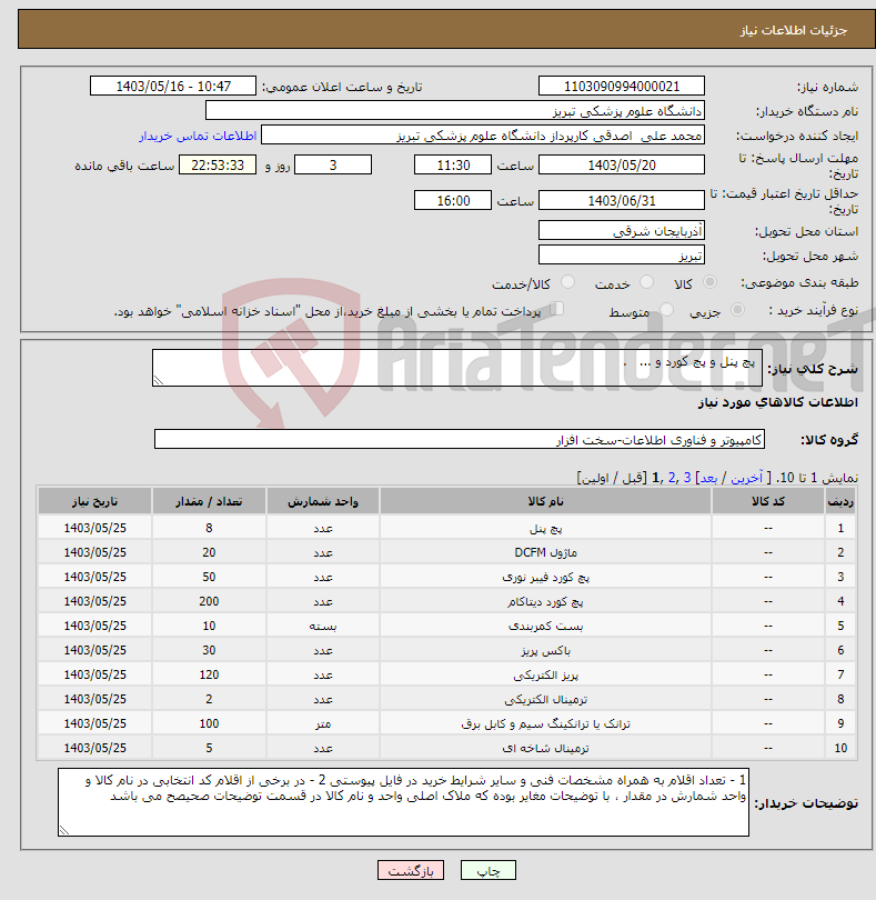 تصویر کوچک آگهی نیاز انتخاب تامین کننده- پچ پنل و پچ کورد و ... .