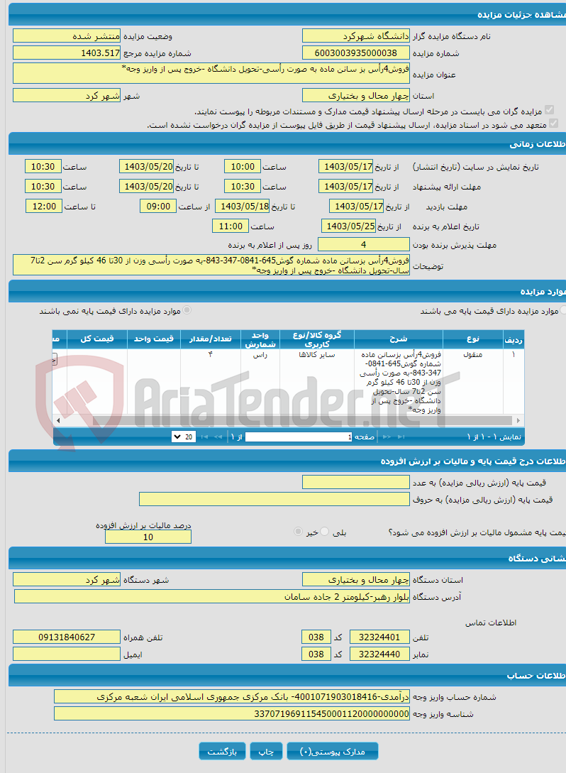 تصویر کوچک آگهی فروش4رأس بز سانن ماده به صورت رأسی-تحویل دانشگاه -خروج پس از واریز وجه*