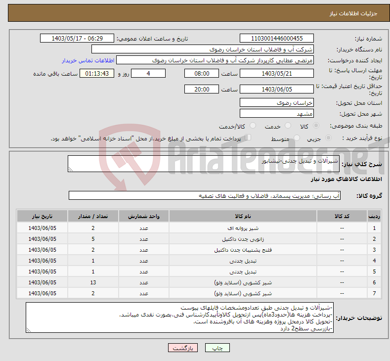 تصویر کوچک آگهی نیاز انتخاب تامین کننده-شیرآلات و تبدیل چدنی-نیشابور