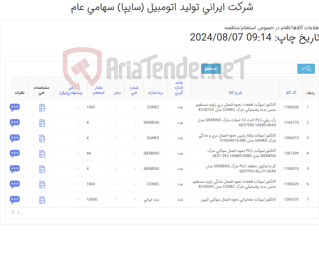 تصویر کوچک آگهی انواع کانکتور،رک و کارت ماژول SIEMENS و CONEC