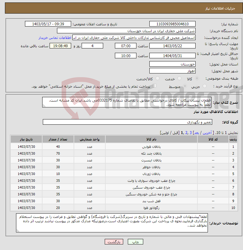 تصویر کوچک آگهی نیاز انتخاب تامین کننده-قطعان نیسان پیکاب / کالای درخواستی مطابق با تقاضای شماره 0332175می باشد.ایران کد مشابه است. لطفاً به پیوست مراجعه شود.