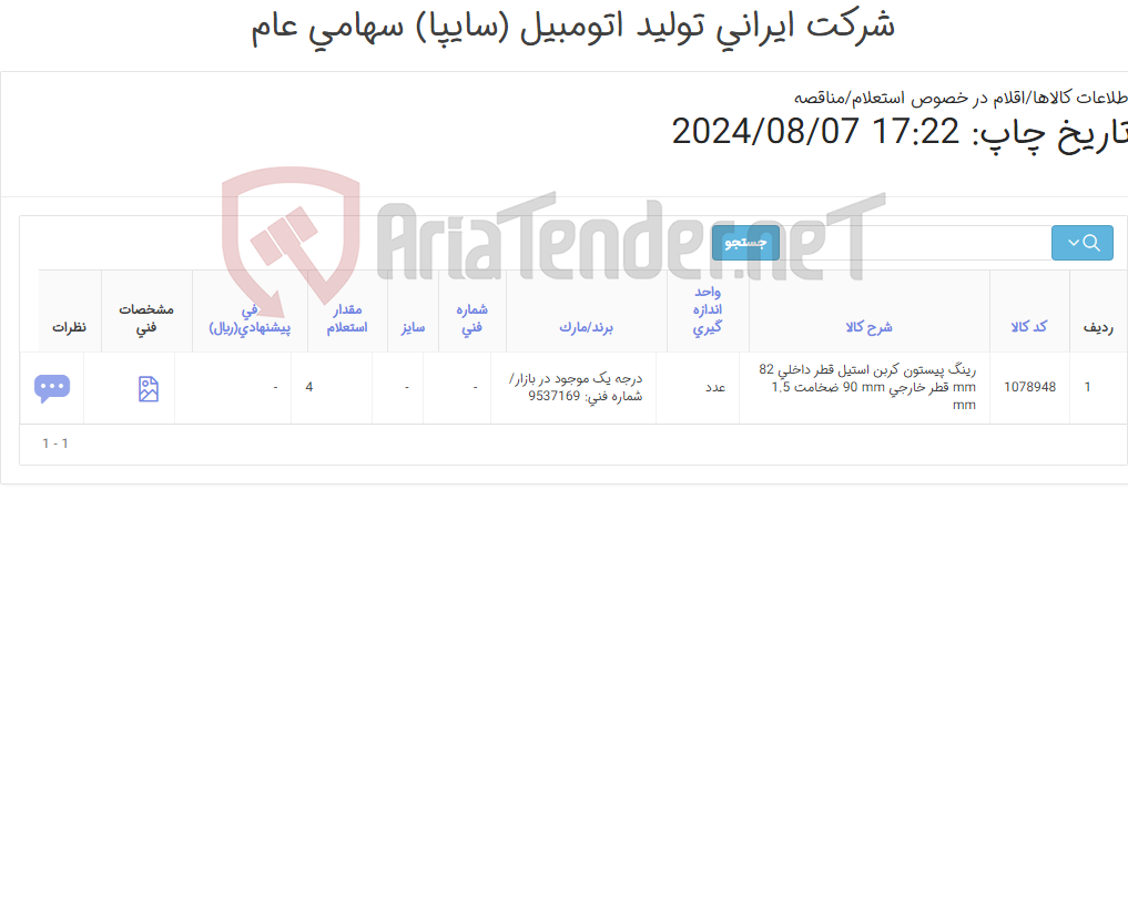 تصویر کوچک آگهی رینگ پیستون کربن استیل