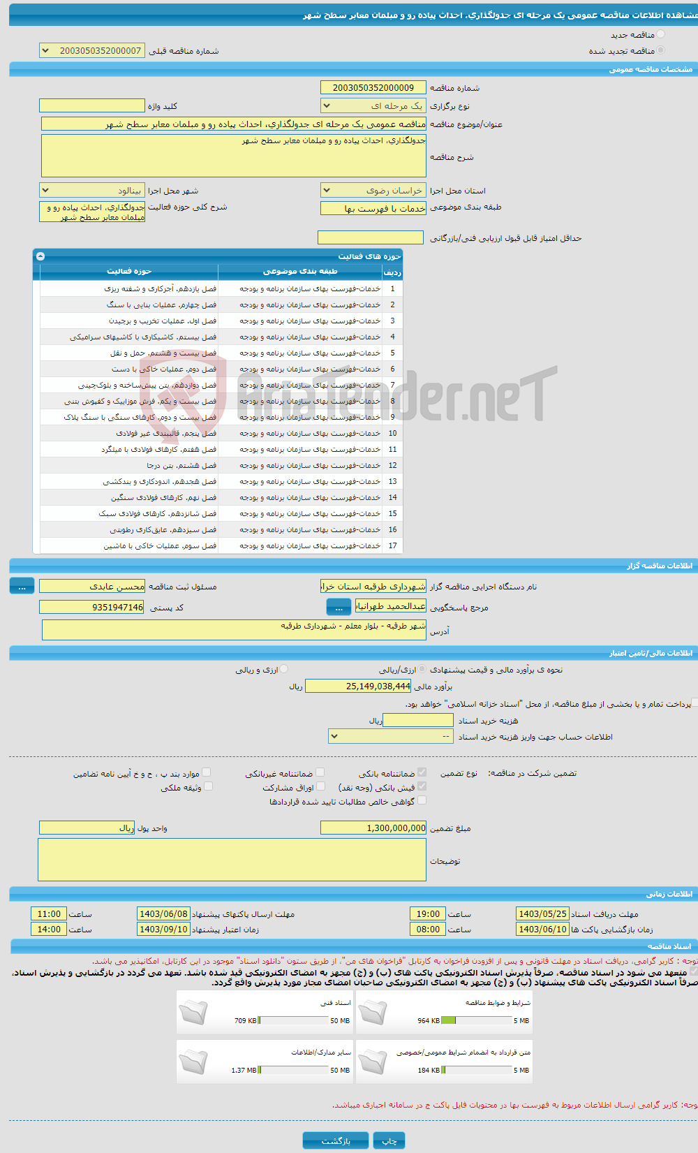 تصویر کوچک آگهی مناقصه عمومی یک مرحله ای جدولگذاری، احداث پیاده رو و مبلمان معابر سطح شهر