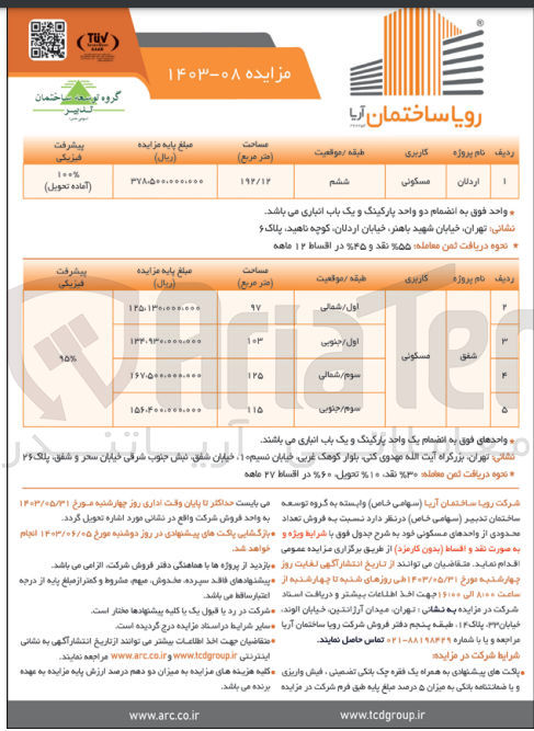 تصویر کوچک آگهی فروش تعداد محدودی از واحدهای مسکونی 