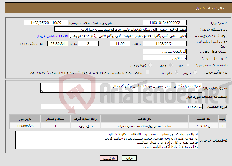تصویر کوچک آگهی نیاز انتخاب تامین کننده-اجرای جدول کشی معابر عمومی روستای قلی بیگلو کدخدالو