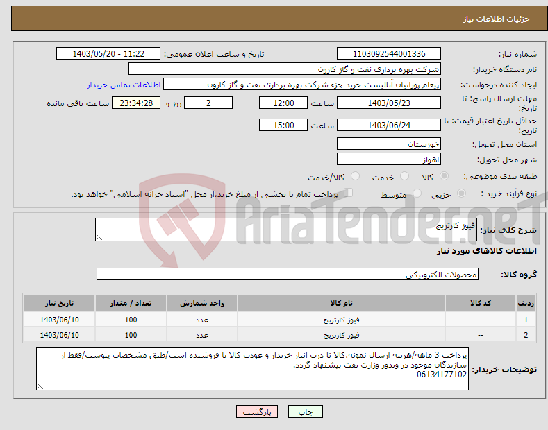 تصویر کوچک آگهی نیاز انتخاب تامین کننده-فیوز کارتریج