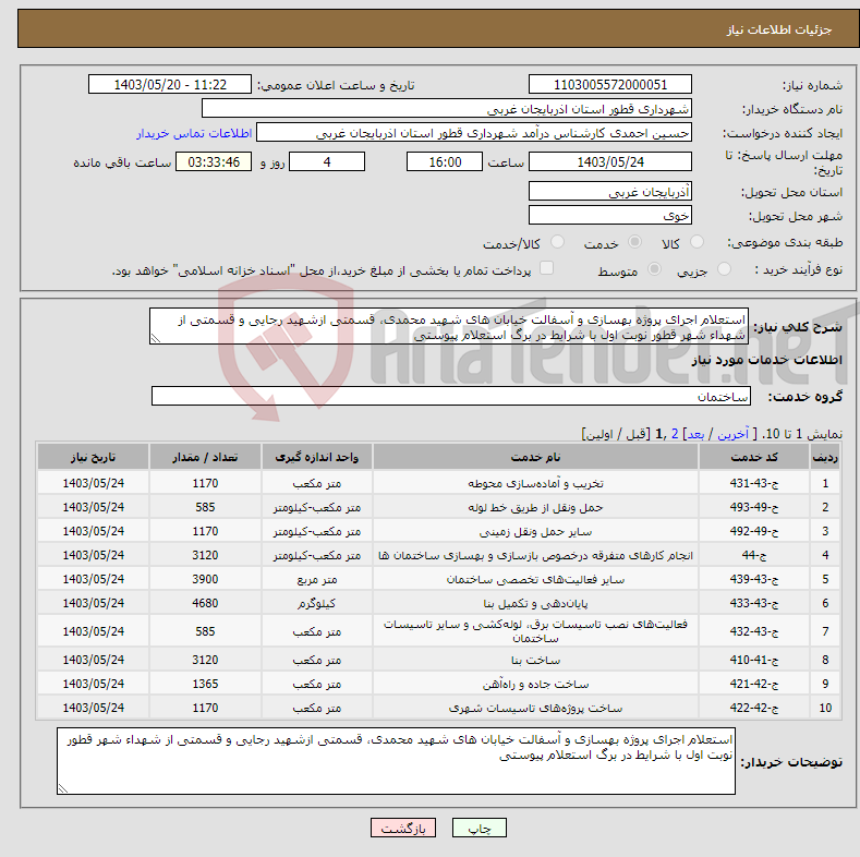 تصویر کوچک آگهی نیاز انتخاب تامین کننده-استعلام اجرای پروژه بهسازی و آسفالت خیابان های شهید محمدی، قسمتی ازشهید رجایی و قسمتی از شهداء شهر قطور نوبت اول با شرایط در برگ استعلام پیوستی