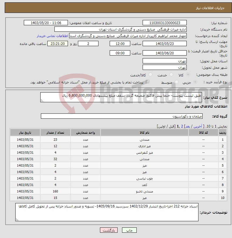 تصویر کوچک آگهی نیاز انتخاب تامین کننده-طبق لیست پیوست- حتما پیش فاکتور ضمیمه گردد. سقف مبلغ پیشنهادی 000ر000ر800ر6 ریال