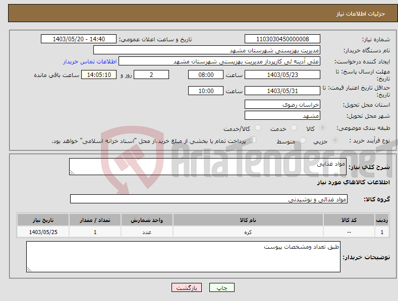 تصویر کوچک آگهی نیاز انتخاب تامین کننده-مواد غذایی