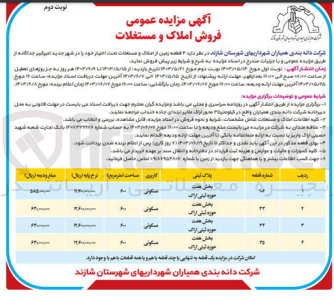 تصویر کوچک آگهی فروش تعداد 4 قطعه زمین از املاک و مستغلات باکاربری مسکونی 