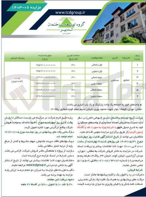 تصویر کوچک آگهی فروش تعداد محدودی از واحدهای مسکونی 