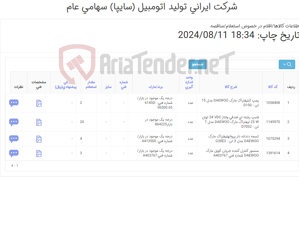 تصویر کوچک آگهی لوازم یدکی لیفتراک DAEWOO