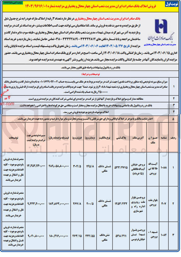 تصویر کوچک آگهی فروش تعداد ۳ رقبه از املاک مازاد 