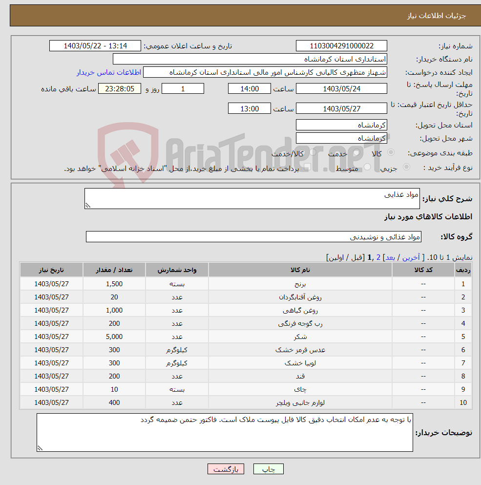 تصویر کوچک آگهی نیاز انتخاب تامین کننده-مواد غذایی