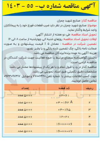 تصویر کوچک آگهی تامین ضرب قطعات فورج 