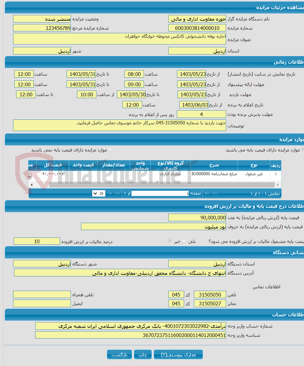 تصویر کوچک آگهی اجاره بوفه دانشجوئی کانکس محوطه خوابگاه خواهران 