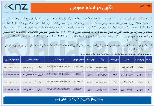 تصویر کوچک آگهی فروش تعدادی از خودروهای مازاد و بازیافتی