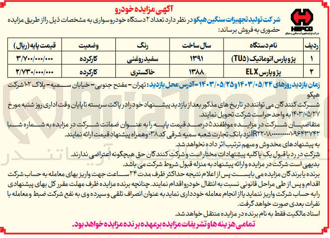 تصویر کوچک آگهی فروش تعداد ۳ دستگاه خودروسواری :
پژو پارس اتوماتیک (TU۵)
پژو پارس ELX