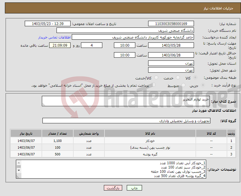 تصویر کوچک آگهی نیاز انتخاب تامین کننده-خرید لوازم التحریر