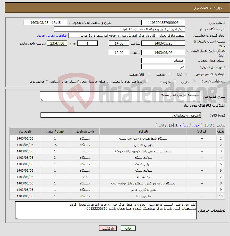 تصویر کوچک آگهی نیاز انتخاب تامین کننده-سیستم دوربین مدار بسته