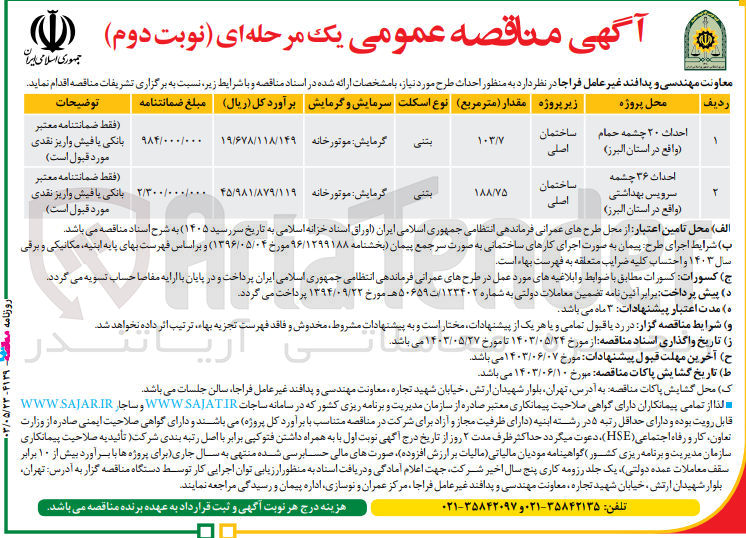 تصویر کوچک آگهی احداث 20 چشمه حمام