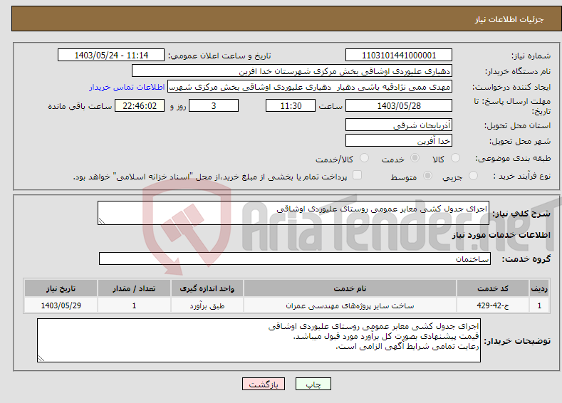 تصویر کوچک آگهی نیاز انتخاب تامین کننده-اجرای جدول کشی معابر عمومی روستای علیوردی اوشاقی