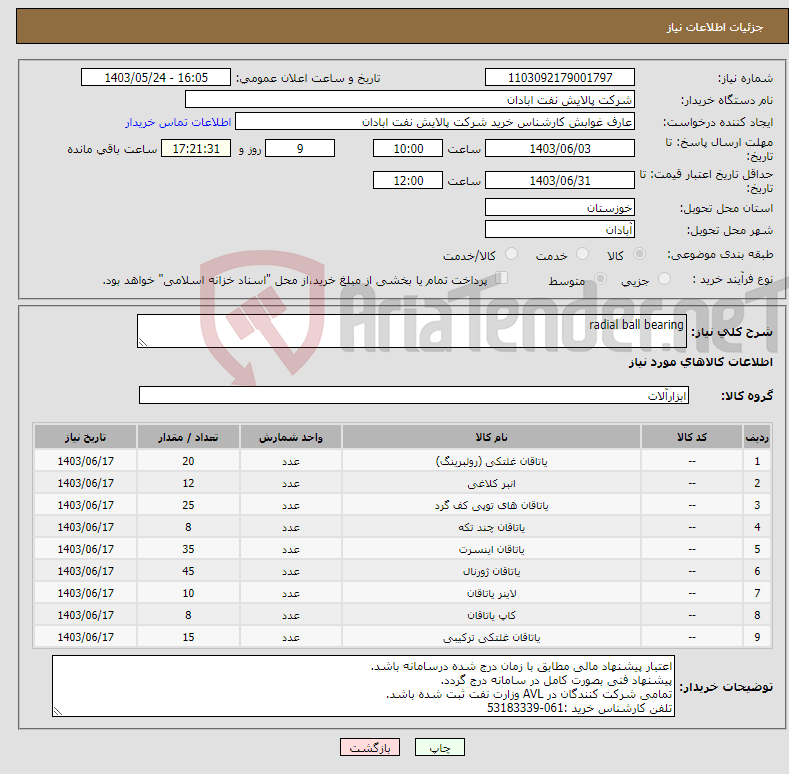 تصویر کوچک آگهی نیاز انتخاب تامین کننده-radial ball bearing 