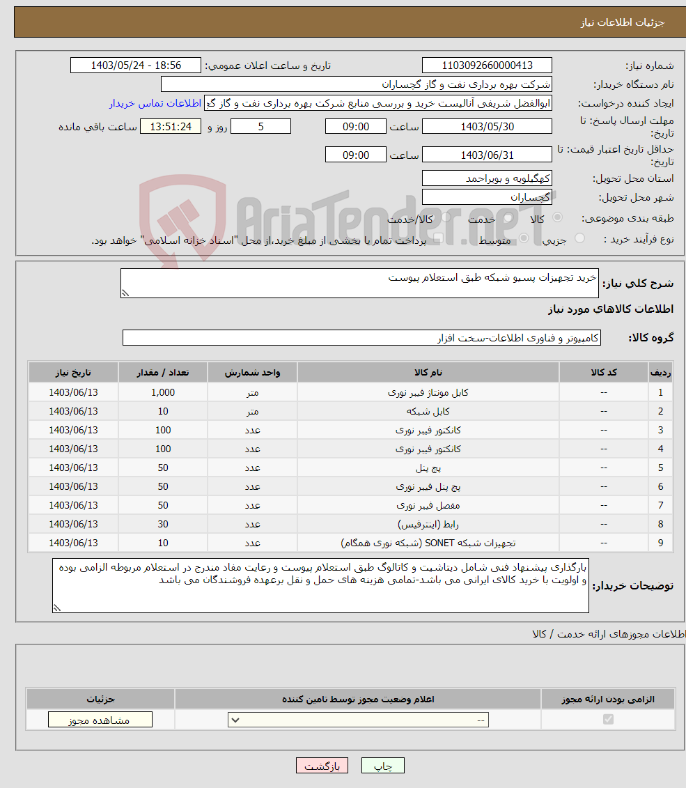 تصویر کوچک آگهی نیاز انتخاب تامین کننده-خرید تجهیزات پسیو شبکه طبق استعلام پیوست