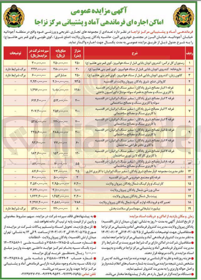 تصویر کوچک آگهی اجاره تعدادی از مجموعه های تجاری تفریحی و ورزشی خود در 19 ردیف