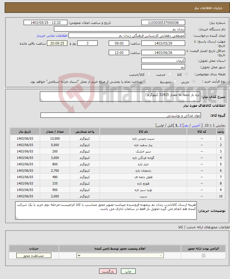 تصویر کوچک آگهی نیاز انتخاب تامین کننده-تره بار جمعا به مقدار 31415 کیلوگرم 