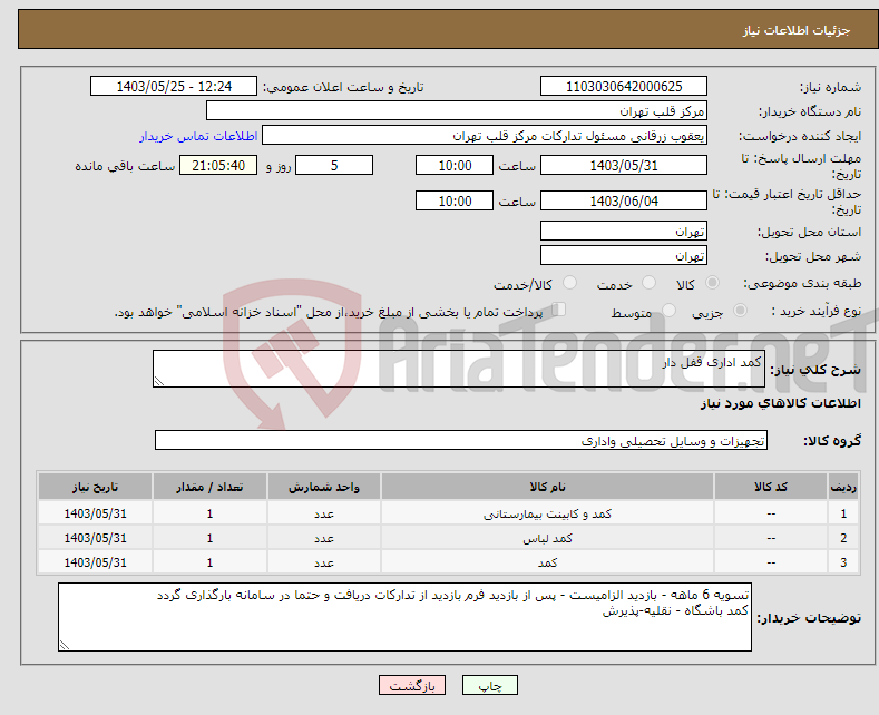 تصویر کوچک آگهی نیاز انتخاب تامین کننده-کمد اداری قفل دار