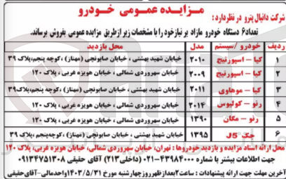 تصویر کوچک آگهی فروش تعداد 6 دستگاه خودرو مازاد 