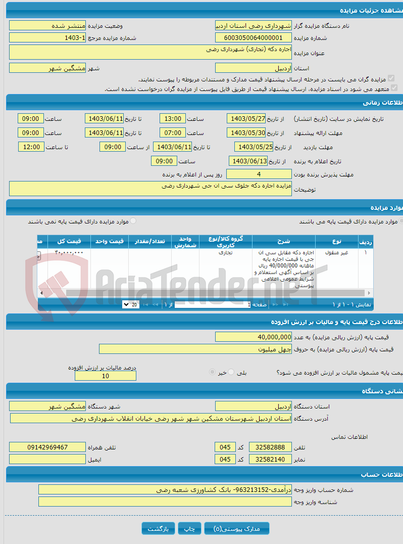 تصویر کوچک آگهی اجاره دکه (تجاری) شهرداری رضی