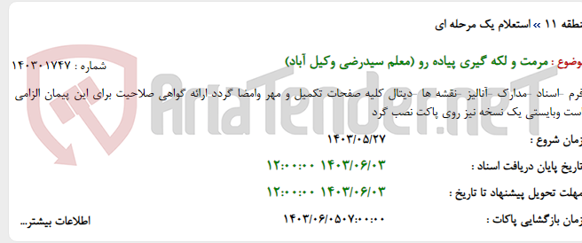 تصویر کوچک آگهی مرمت و لکه گیری پیاده رو (معلم سیدرضی وکیل آباد)