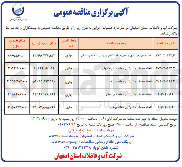 تصویر کوچک آگهی انجام خدمات مشترکین منطقه مبارکه 