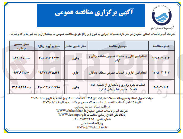 تصویر کوچک آگهی انجام امور اداری و خدمات عمومی منطقه دهاقان 