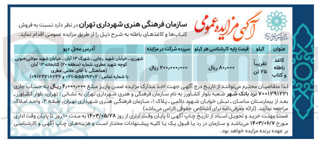 تصویر کوچک آگهی فروش کتابها و کاغذهای باطله